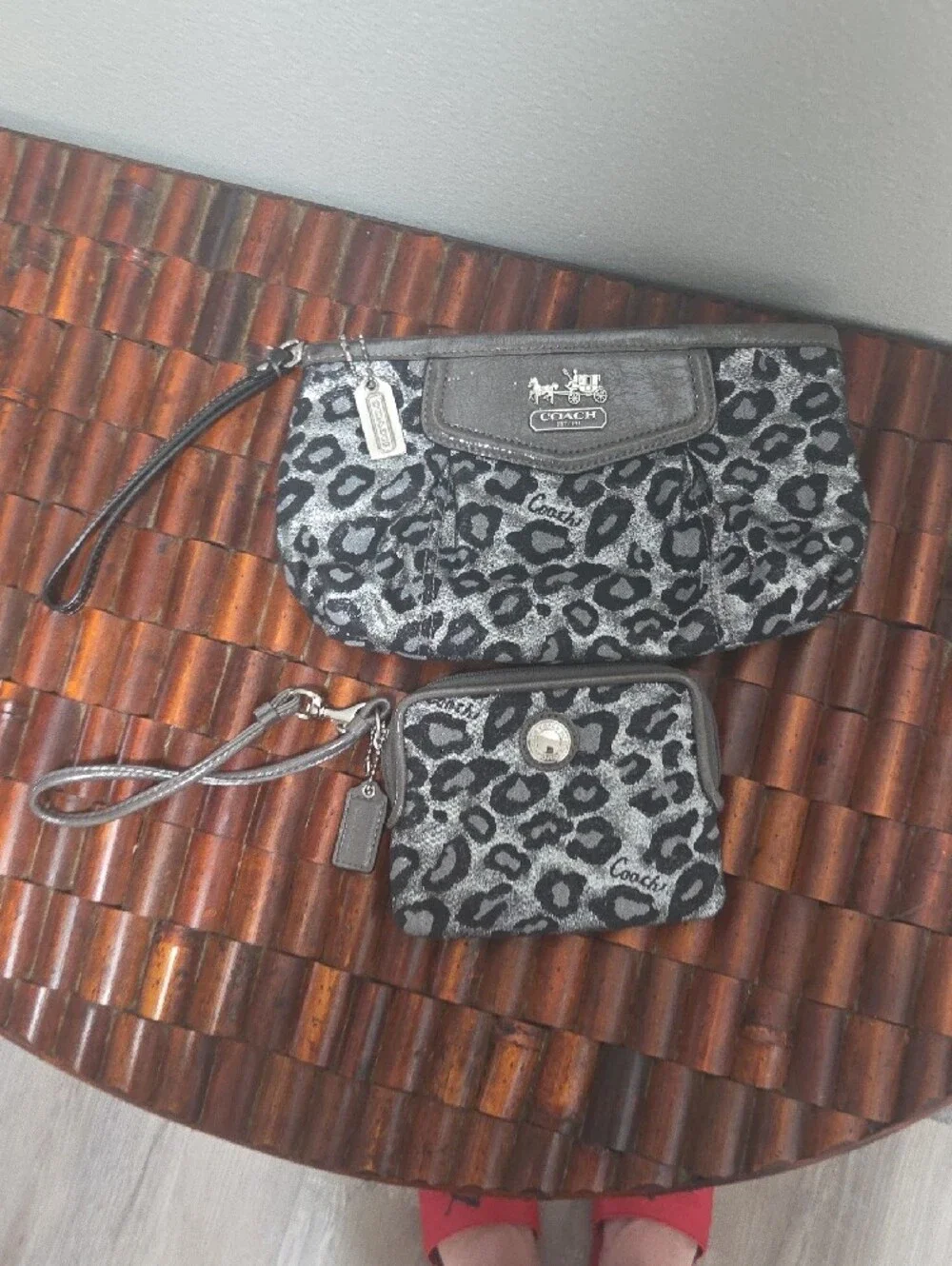 Coach Metallic Leapard Wristlet And Coin And Card Pouch
